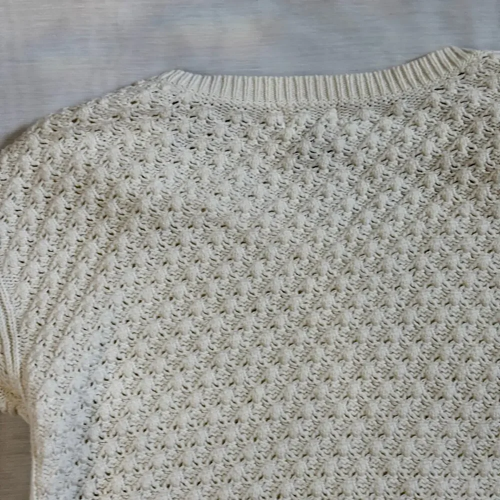 Old Navy White Chunky Knit Sweater Cotton Acrylic Blend Womens Small Ribbed Crew